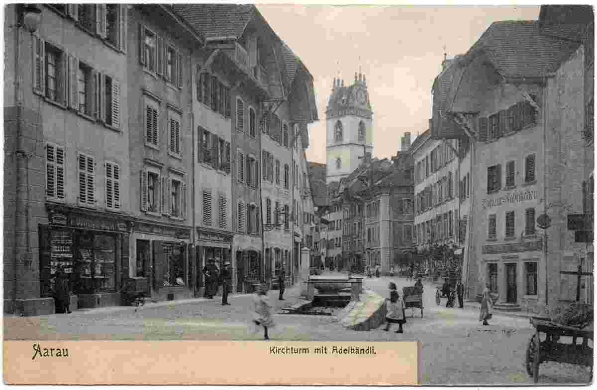 Aarau. Kirchturm mit Adelbändli, um 1900