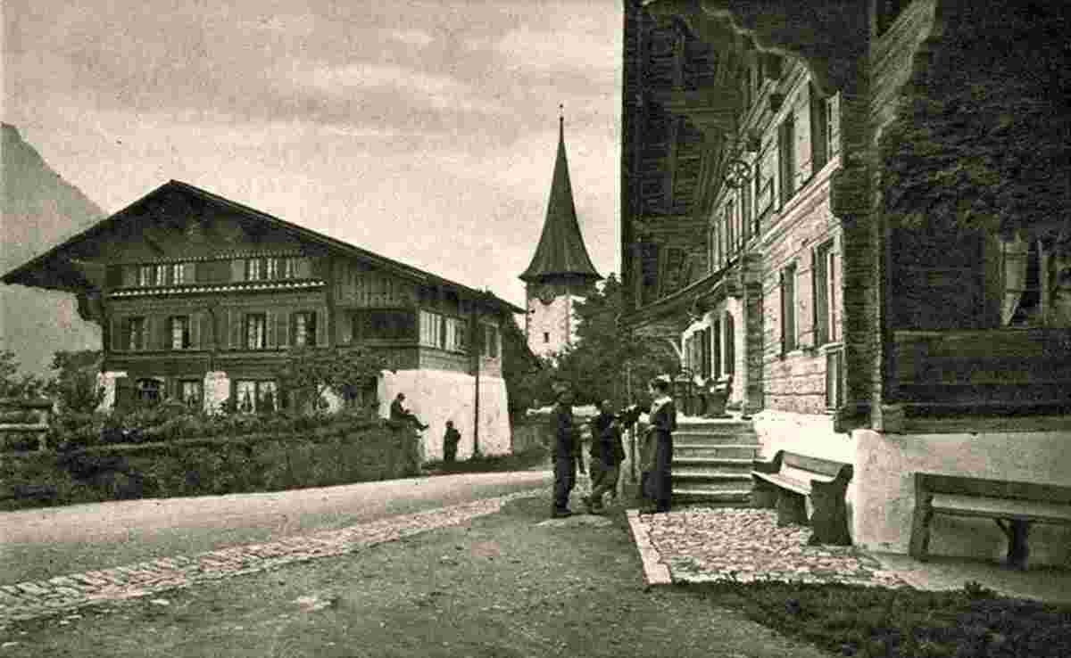 Aeschi bei Spiez. Panorama von Dorfstraße, 1921