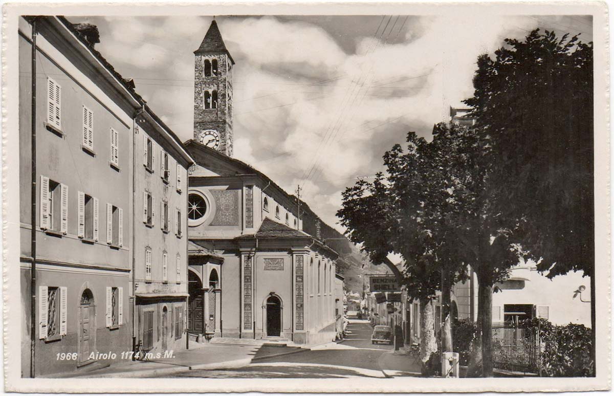 Airolo. Panorama von straße und Kirche, um 1930