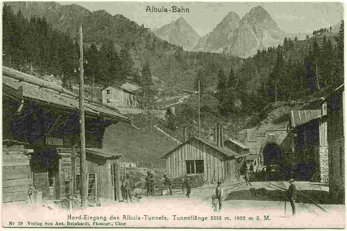 Albula / Alvra. Albulabahn - Bauarbeiter, Tunnel Nord, um 1900
