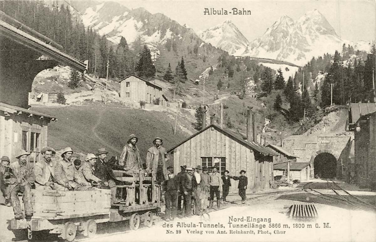 Albula / Alvra. Albulabahn - Bauarbeiter, Tunnel Nord, 1905