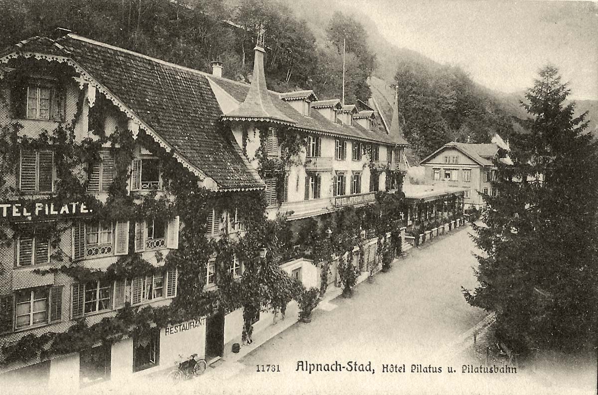 Alpnach. Alpnach - Stad - Hotel Restaurant 'Pilatus' mit Pilatusbahn, um 1910