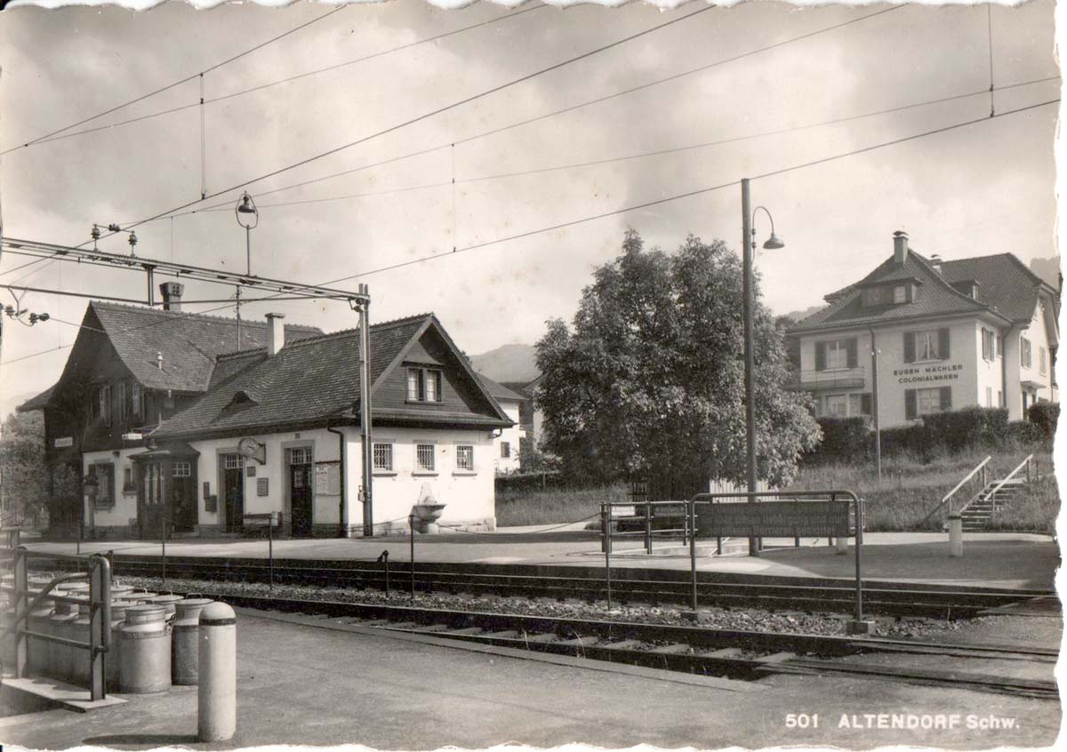Altendorf. Bahnhof, Eugen Hächler - Kolonialwaren