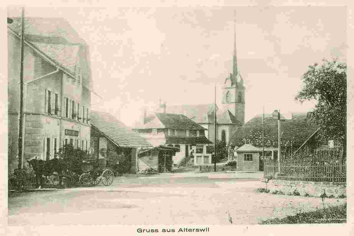 Alterswil. Panorama von Platz und Kirche
