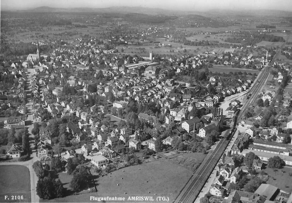 Amriswil. Stadt und Bahnhof luftaufnahme, um 1960