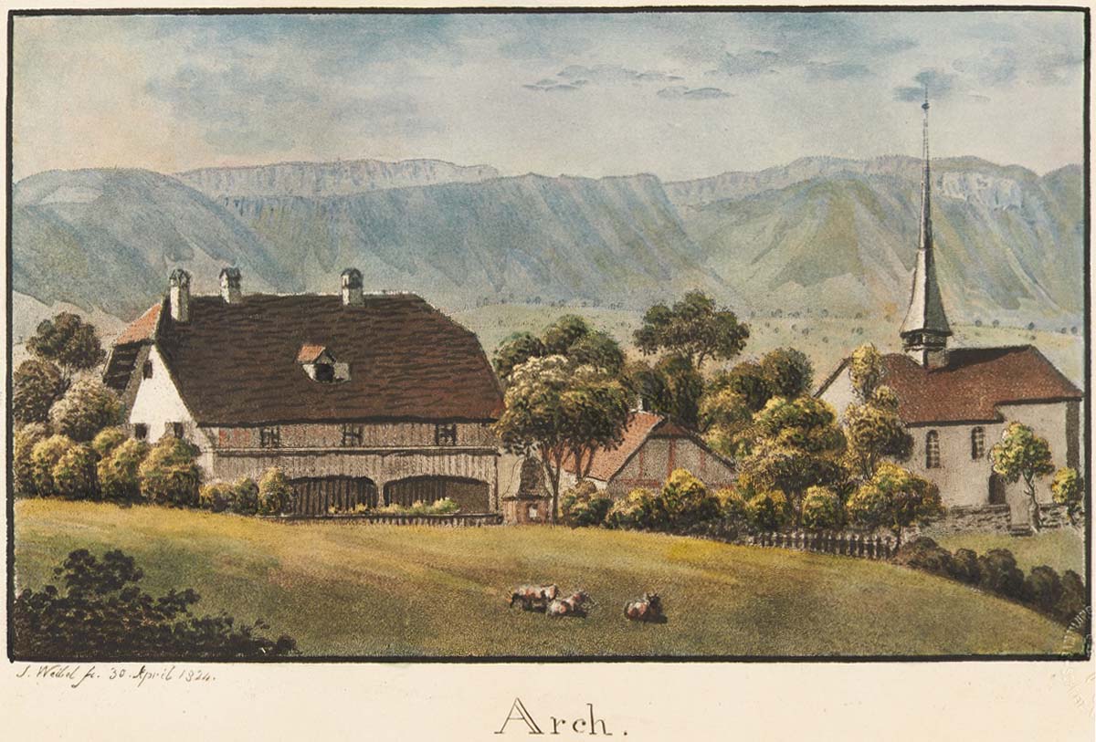 Arch. Pfarrhaus und Kirche, 1824
