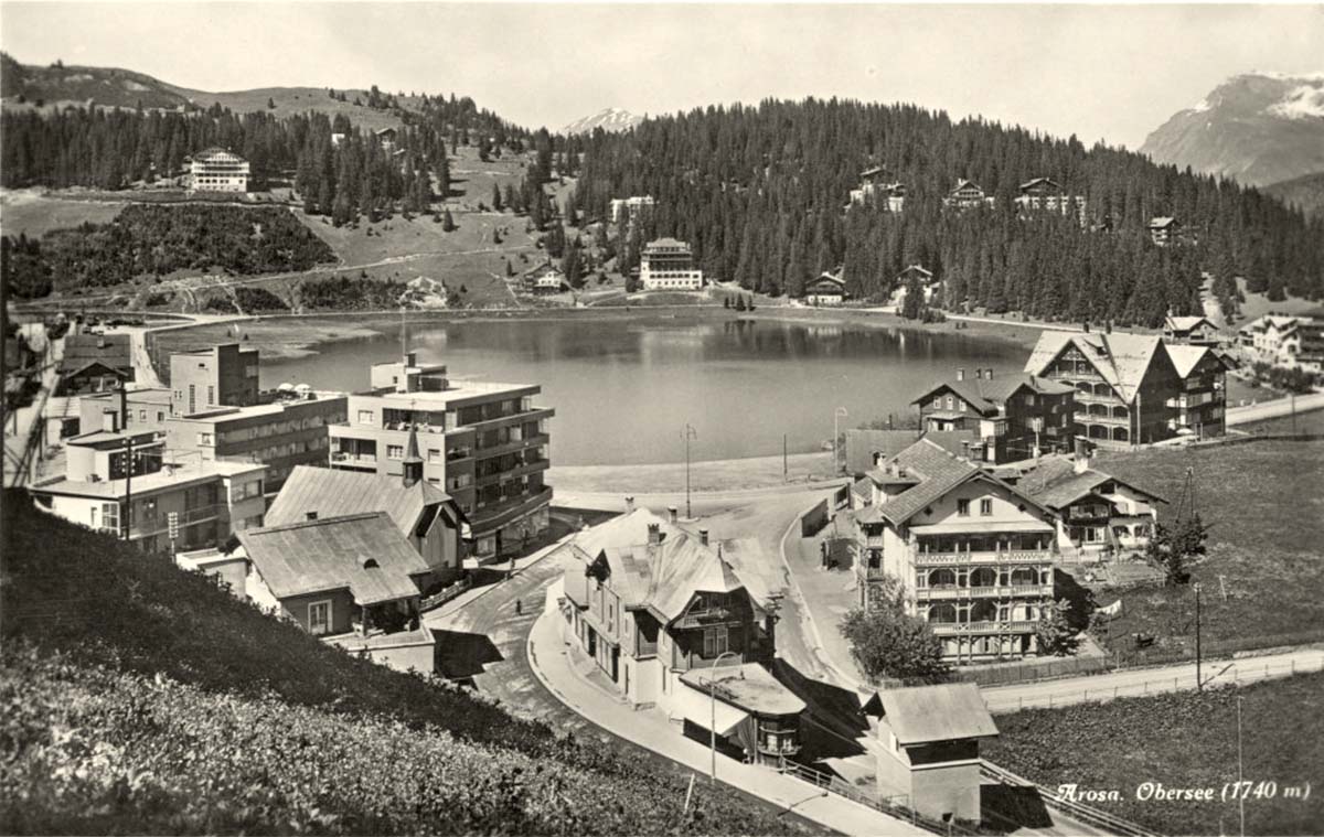 Arosa. Panorama von Stadt mit Obersee, 1929