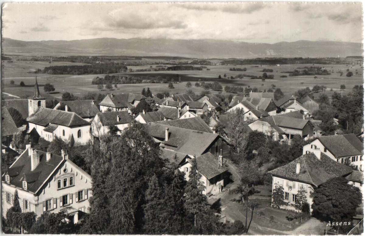 Panorama von Assens, Fliegeraufnahme, 1951