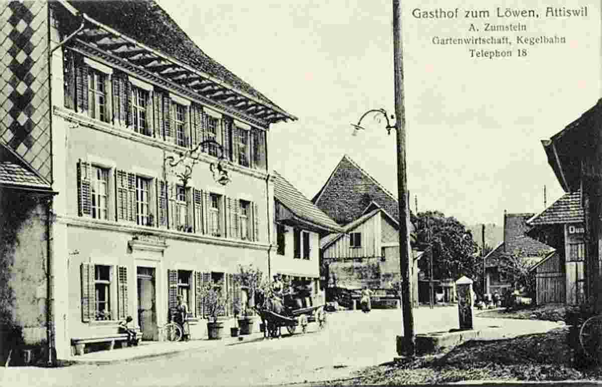 Attiswil. Gasthof zum Löwen, Gartenwirtschaft, Kegelbahn, 1917
