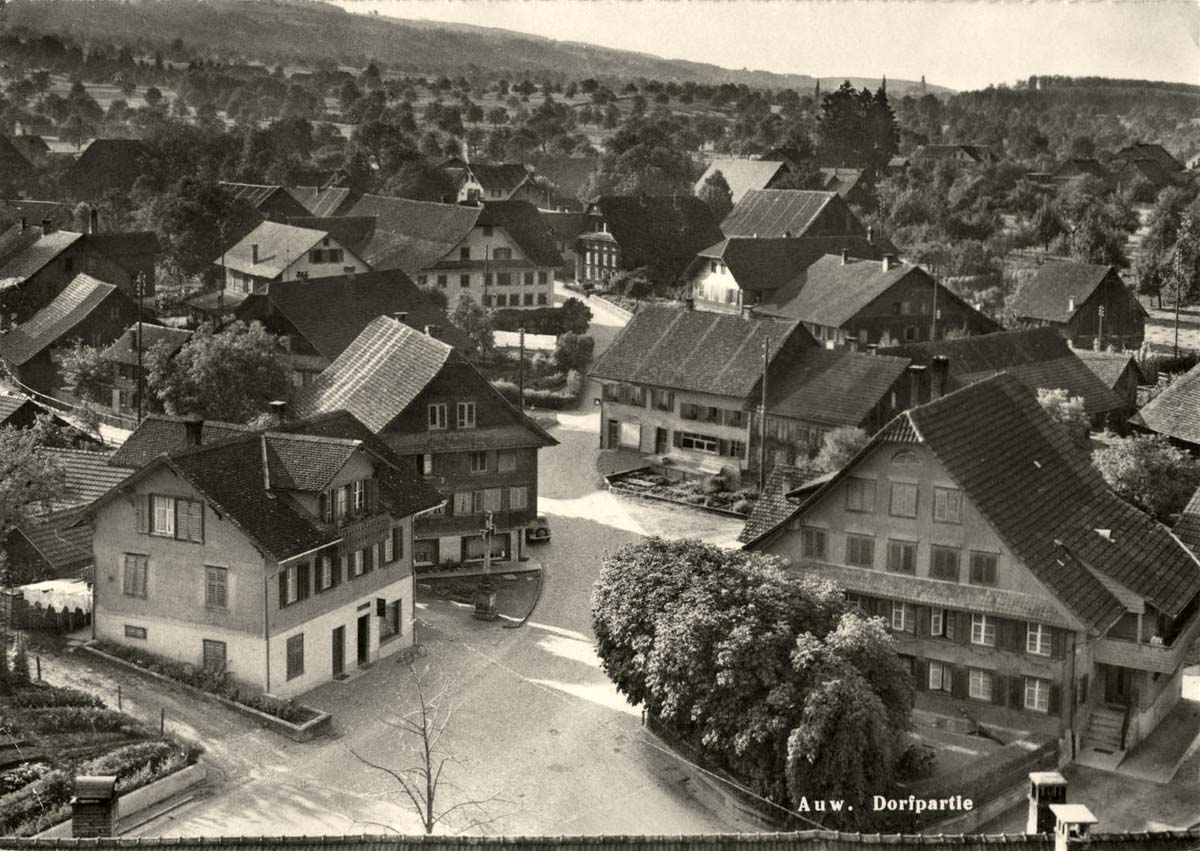 Auw. Panorama von Dorf, 1954