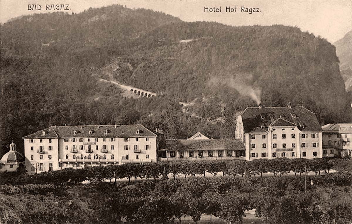 Bad Ragaz. Hotel Hof Ragaz, am berg - Funicolare Viadukt, 1912