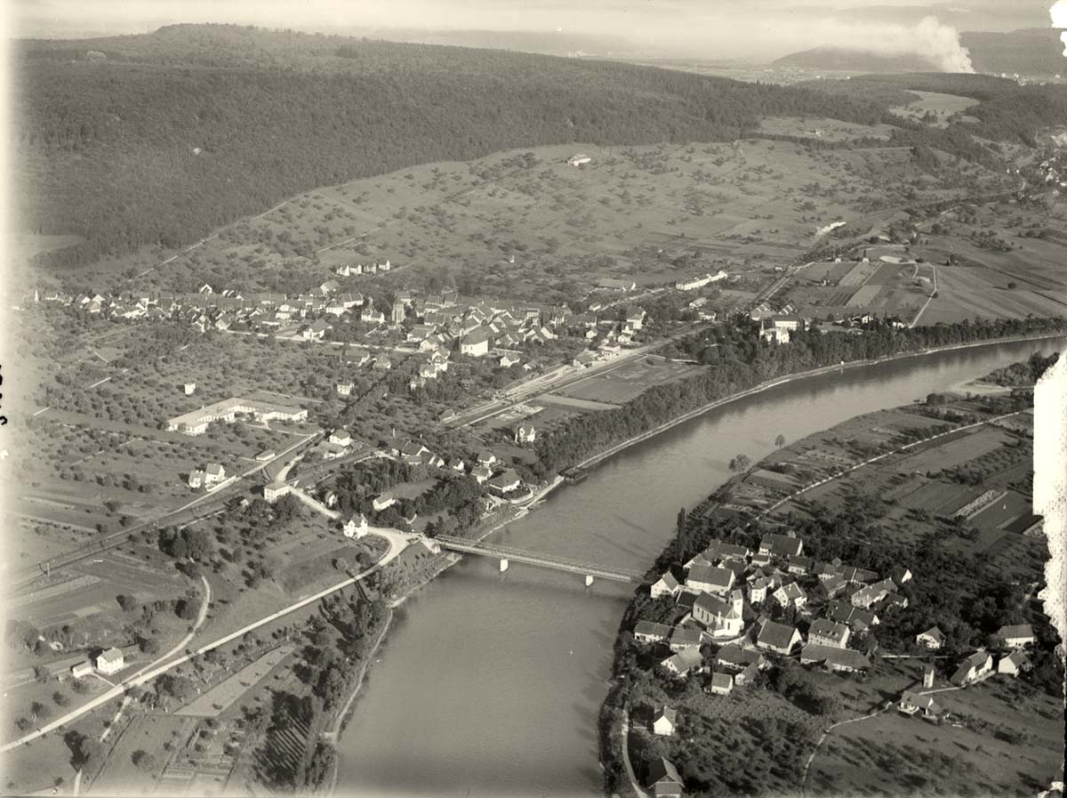 Panorama von Bad Zurzach und brücke über Rhein, 1922