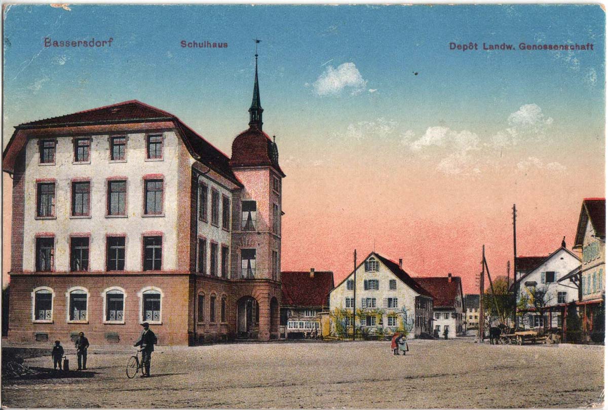 Bassersdorf. Schulhaus, Depot Landwirtschaftliche Genossenschaft, 1919