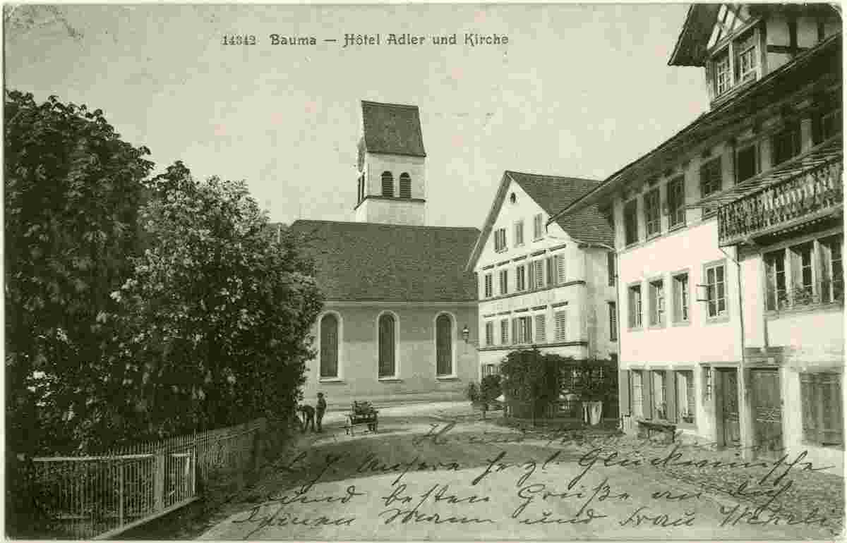Bauma. Hotel Adler und Kirche, 1904