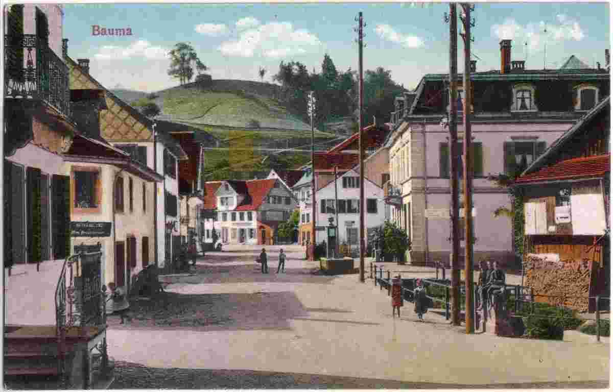 Bauma. Panorama von Dorfstrasse, 1919