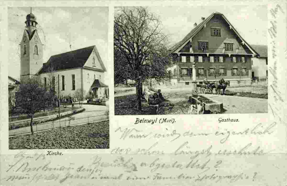 Beinwil. Restaurant Rössli und Kirche, 1910