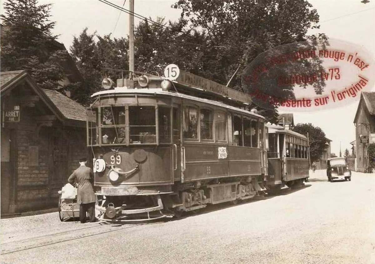 Tramway, ancienne ligne de Chancy à Bernex, 1948
