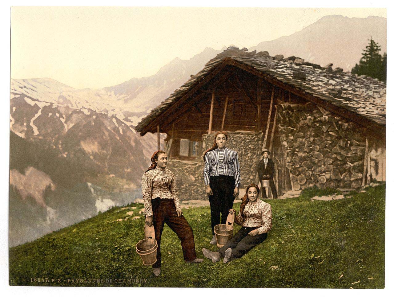 Champéry. Frauen in Alpen, um 1890
