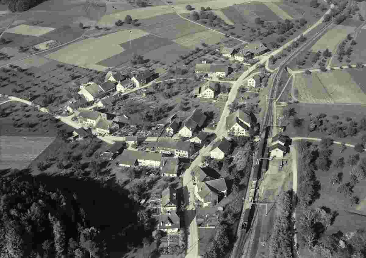 Dinhard. Panorama von Ortschaft Welsikon, 1958