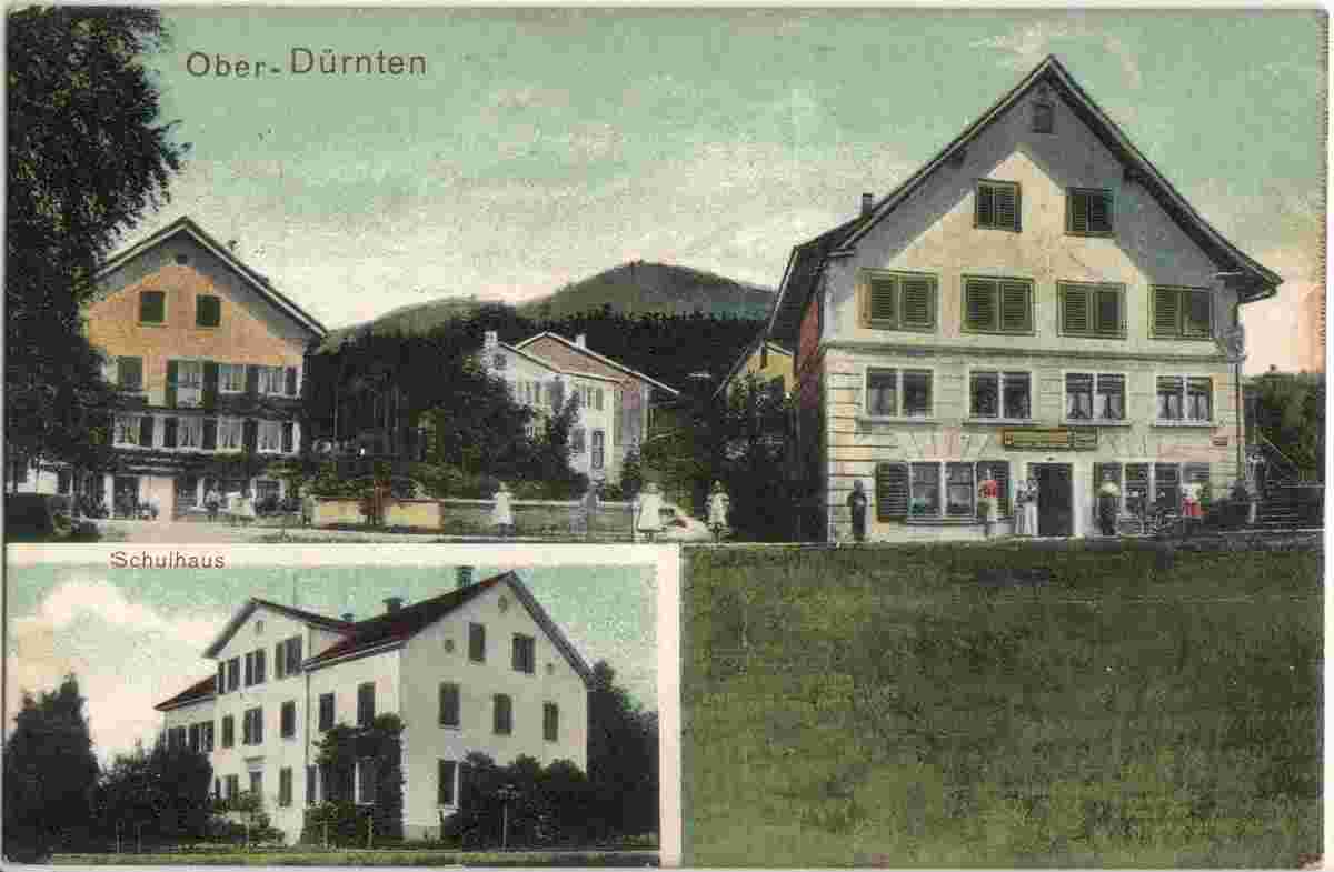 Dürnten. Ober Dürnten mit Schulhaus, 1918