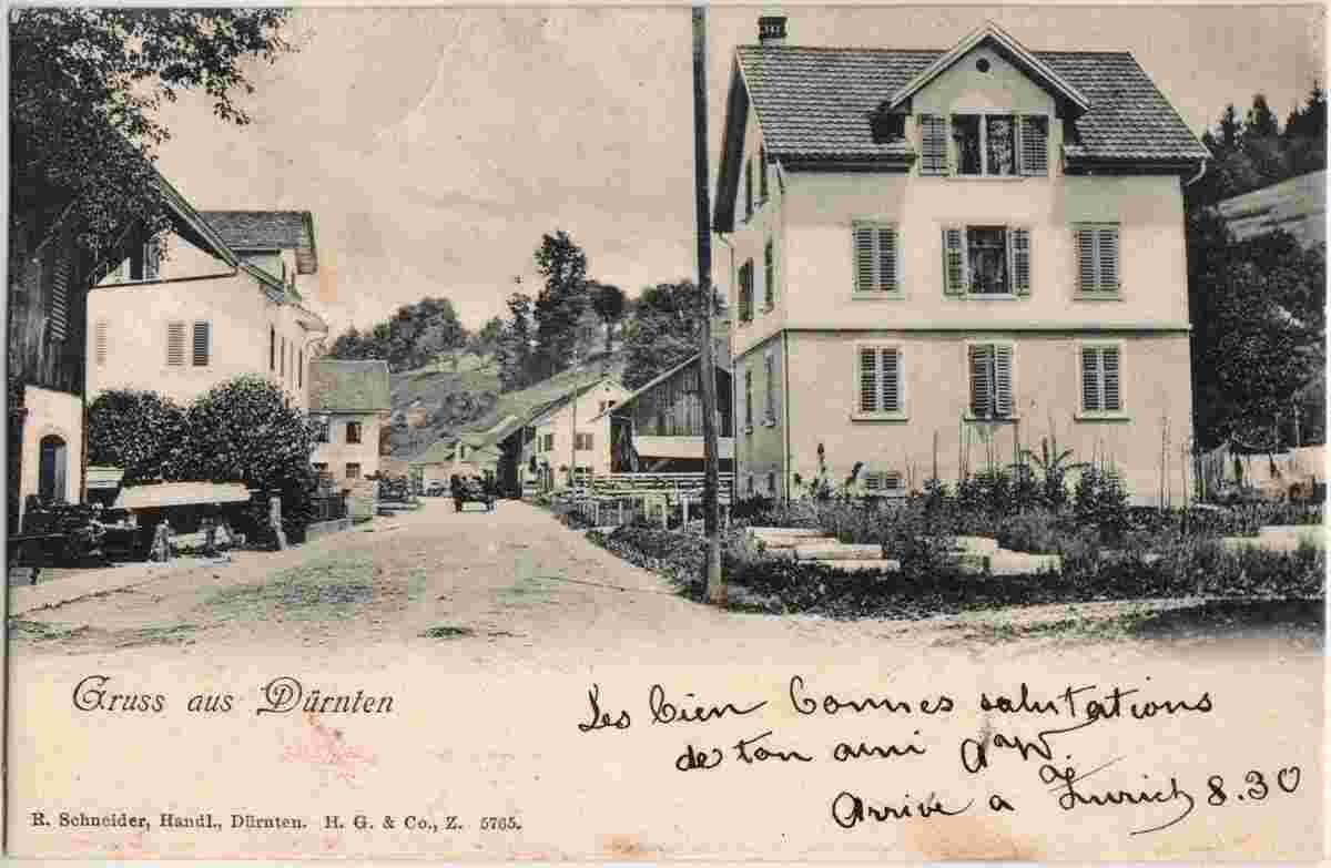 Dürnten. Panorama von Dorfstraße, 1900