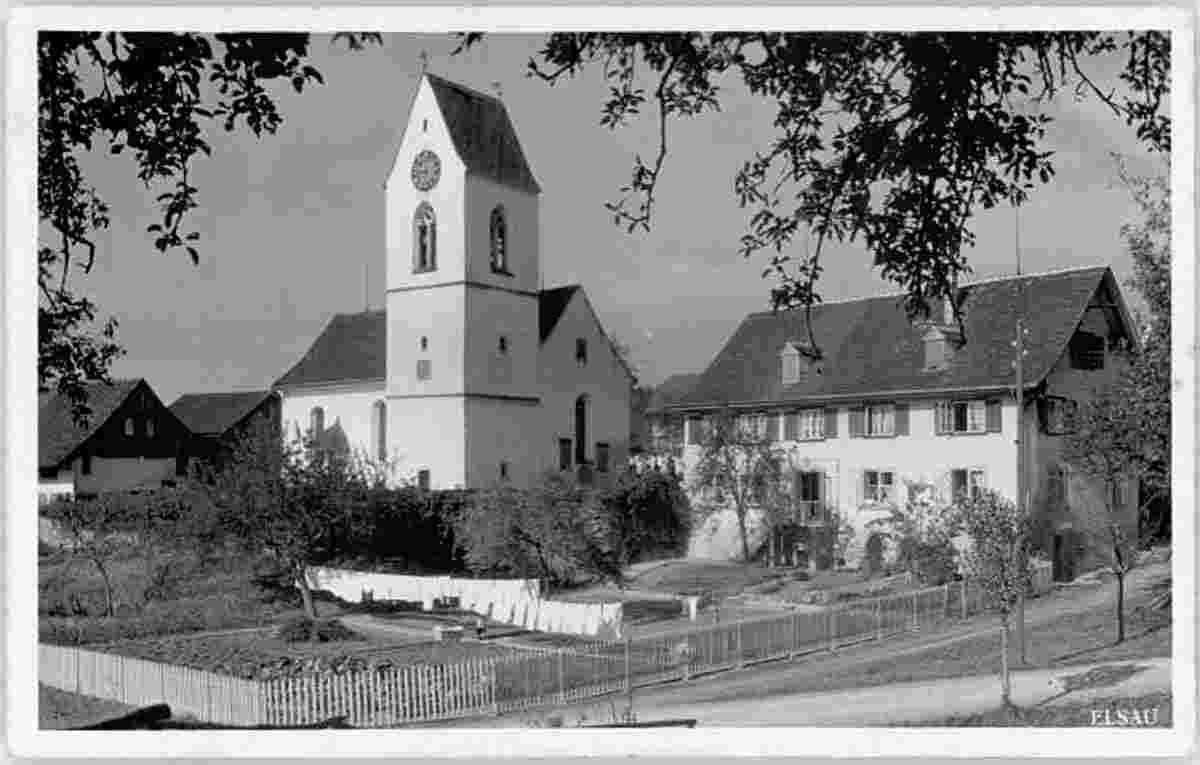 Panorama von Elsau mit Kirche, 1935