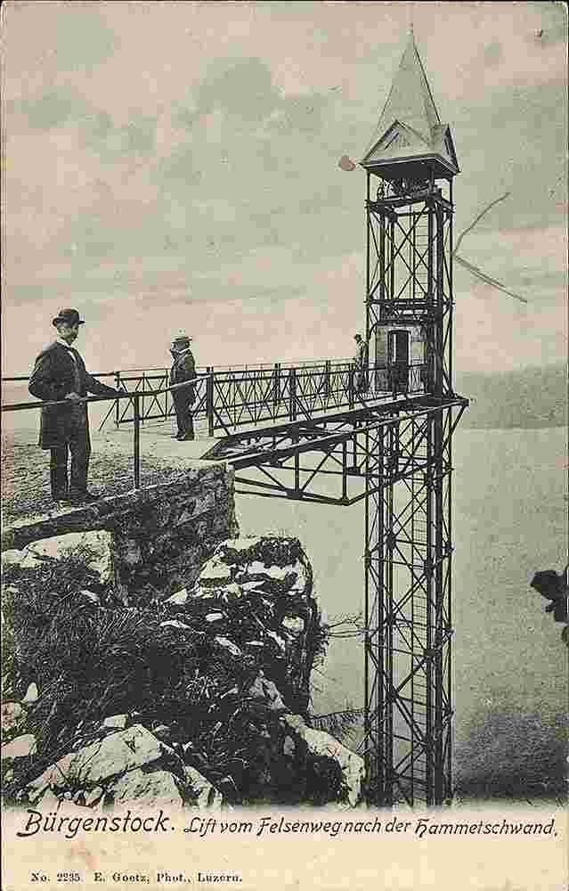 Ennetbürgen. Bürgenstock - Lift von Felsenweg der Hammetschwand, 1907