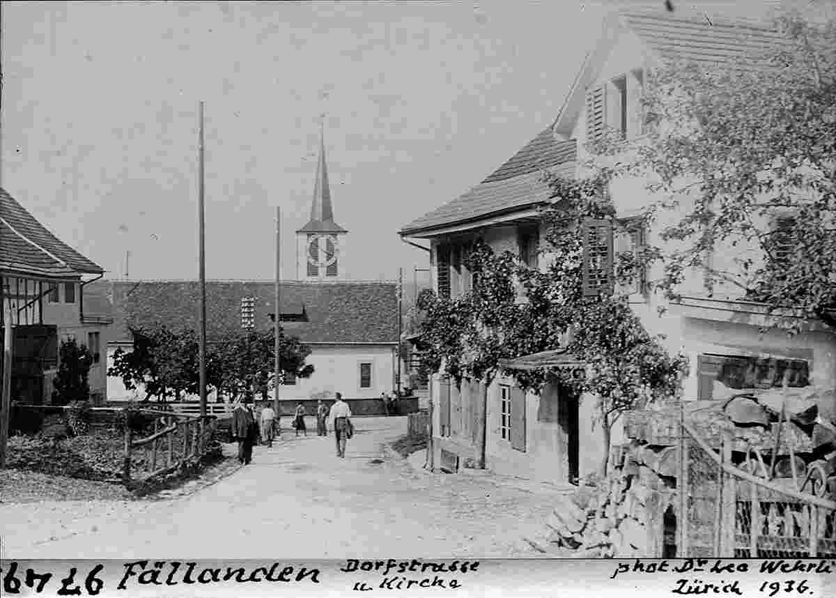 Fällanden. Dorfstrasse und Kirche, 1936