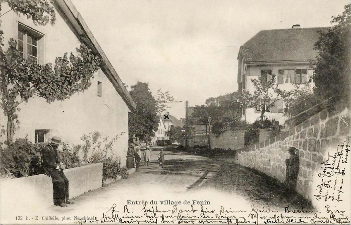 Fenin-Vilars-Saules. Entrée du village de Fenin, 1901
