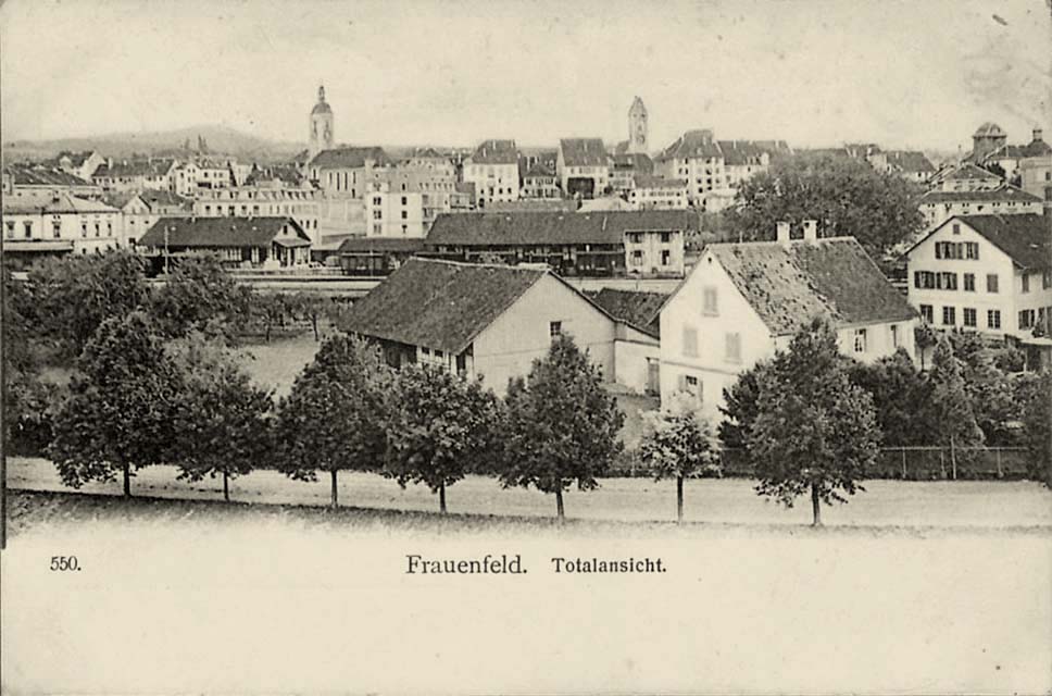 Frauenfeld. Panorama der Stadt und Bahnhof