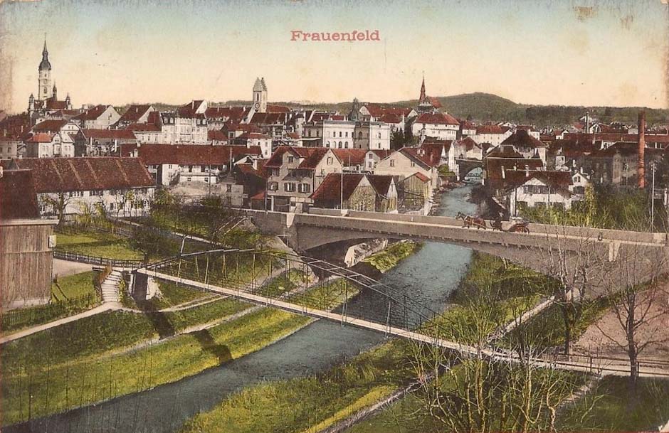 Frauenfeld. Panorama der Stadt und 2 brücke, 1915