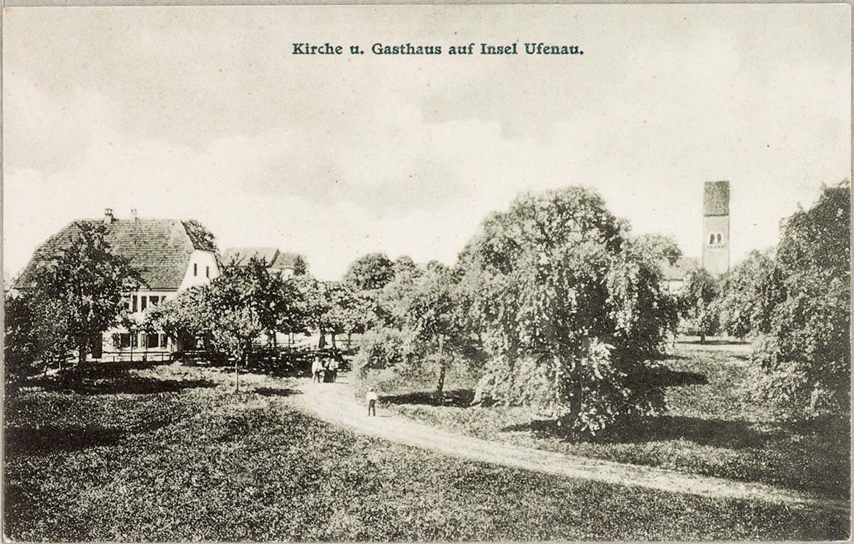 Freienbach. Kirche und Gasthaus auf Insel Ufenau