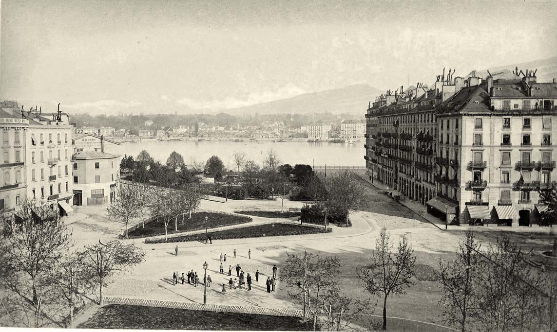 Genf (Genève). Platz mit Hotel des Alpes