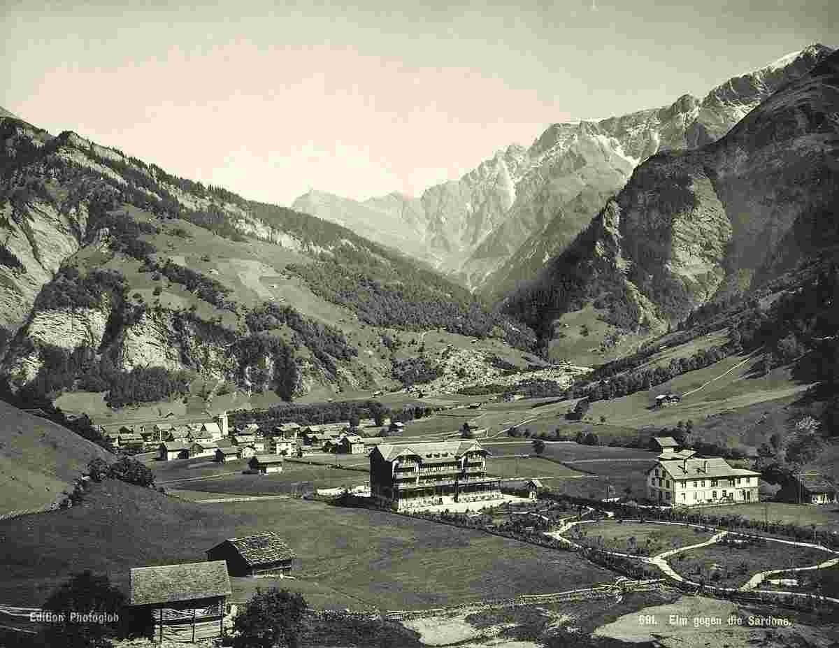 Glarus Süd. Elm gegen die Sardone, um 1920