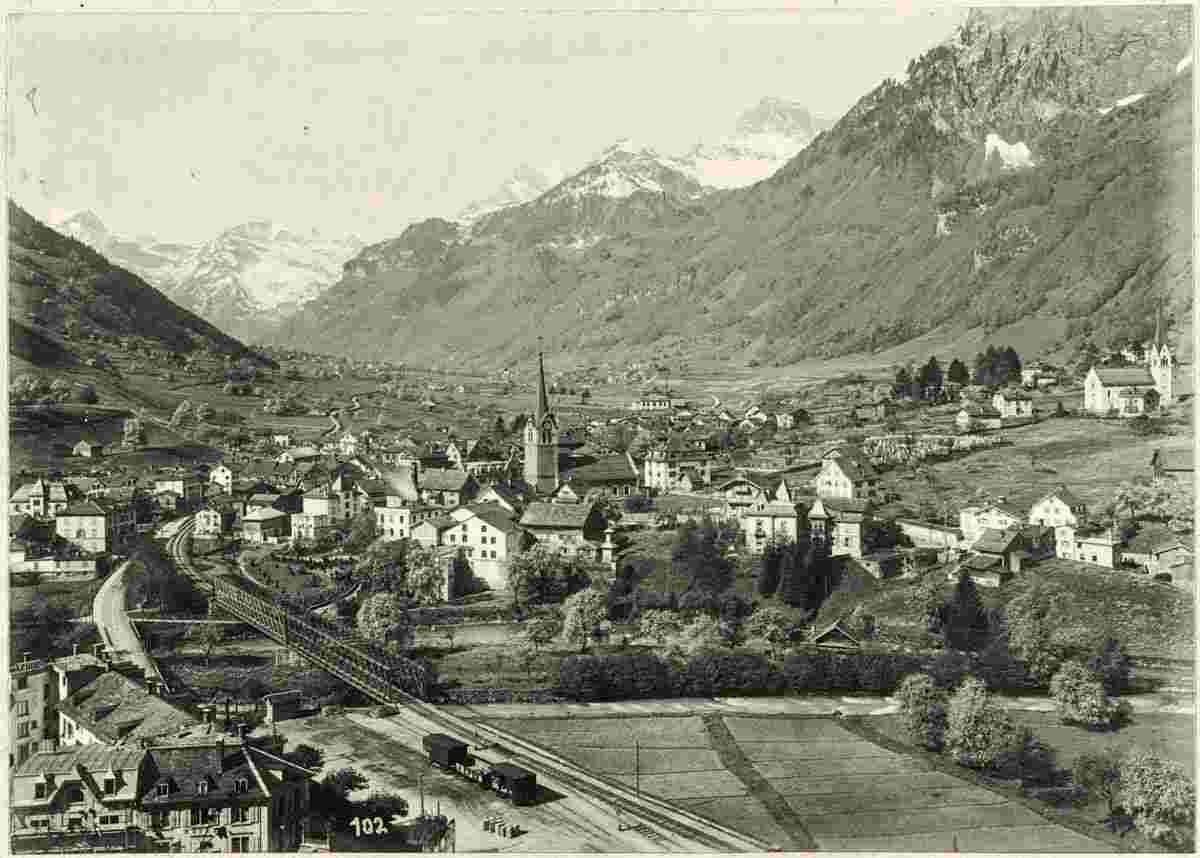 Glarus Süd. Panorama von Schwanden, um 1910