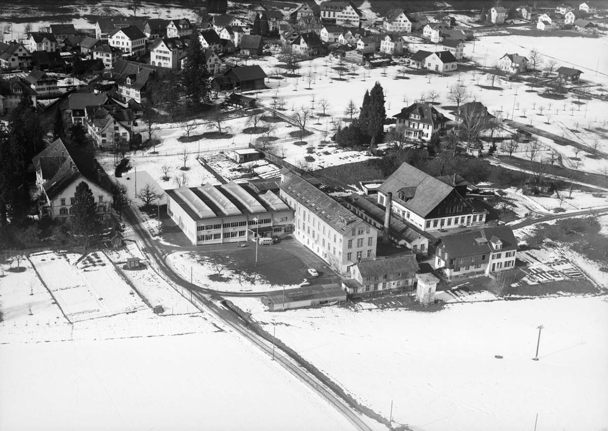 Hausen am Albis. Blick auf Weisbrod-Zürrer AG, 1961