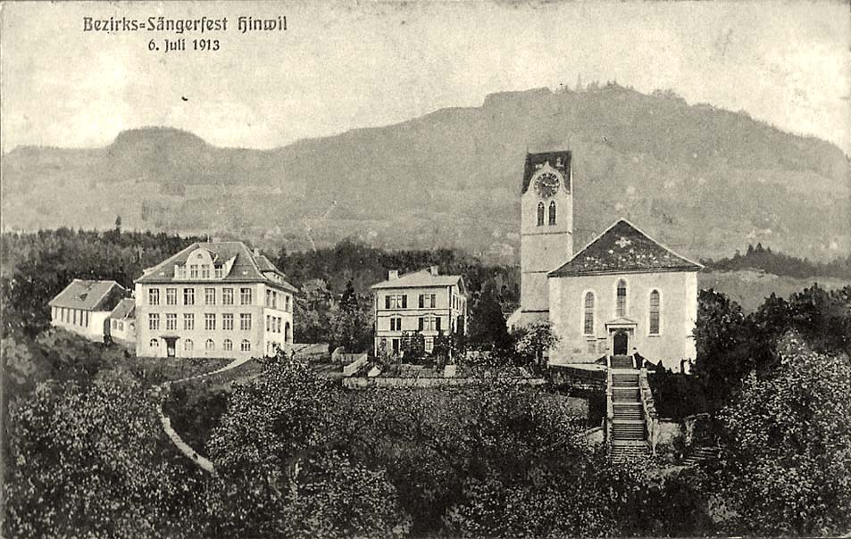 Hinwil. Kirche, Pfarr- und Sekundar-Schulhaus, 1913