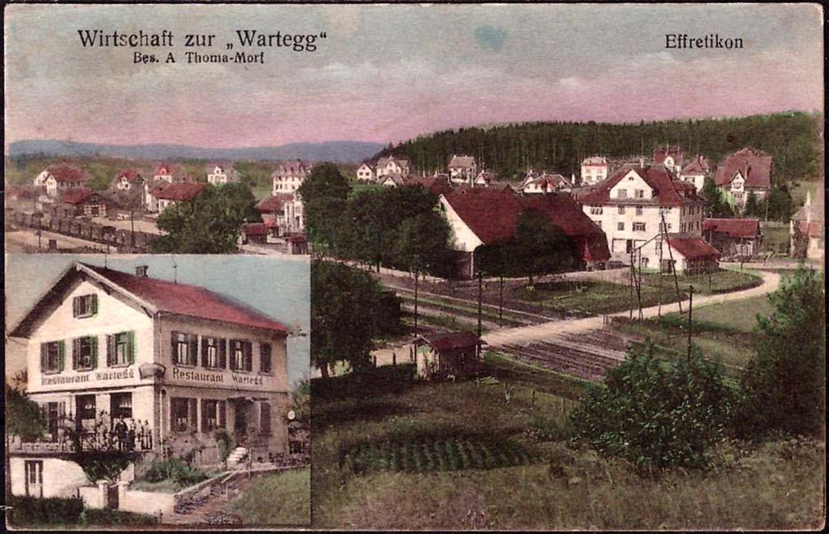 Illnau-Effretikon. Panorama der Stadt und Restaurant 'Wartegg'