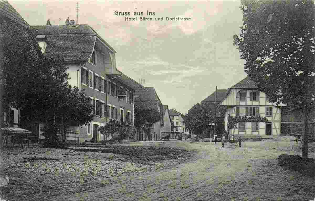 Ins. Hotel Bären und Dorfstraße, 1914