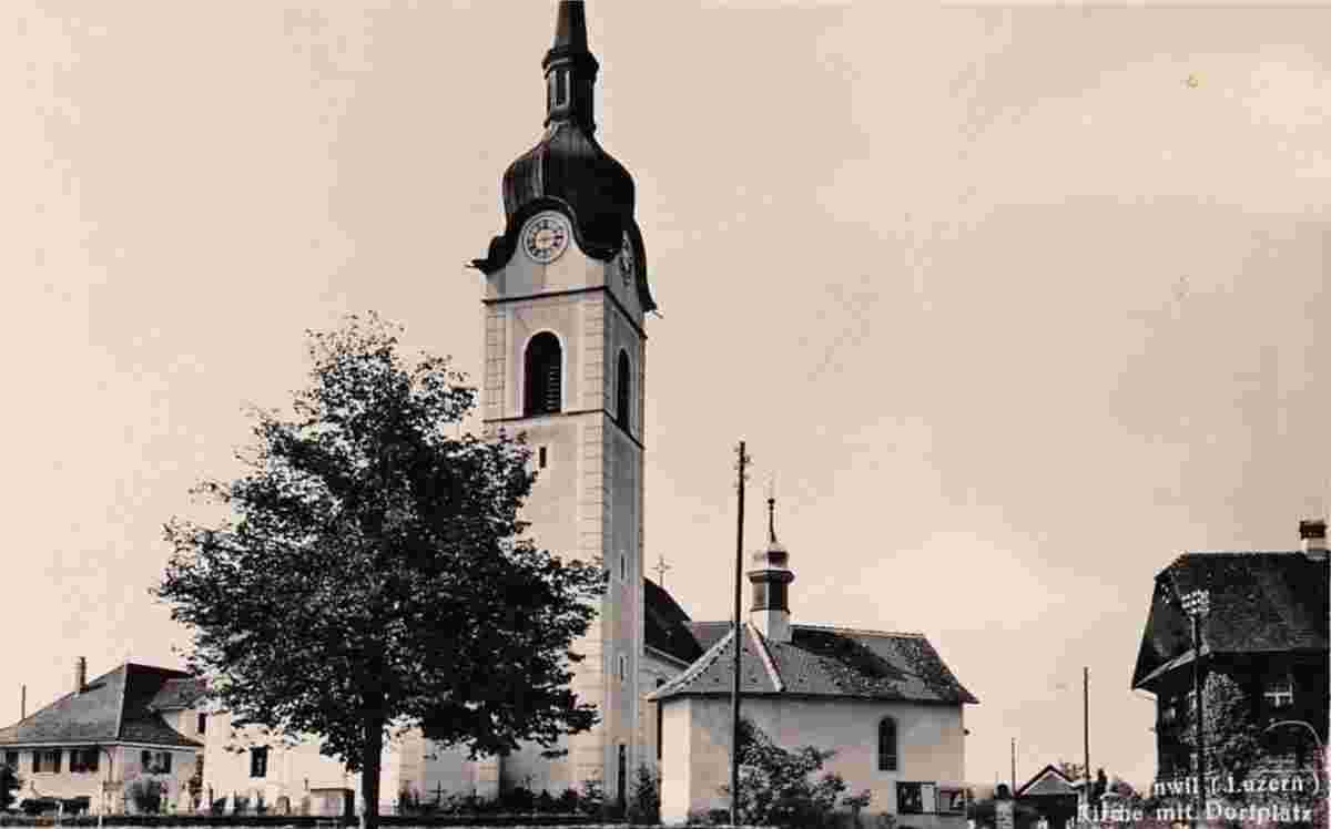Inwil. Kirche und Dorfplatz, 1935