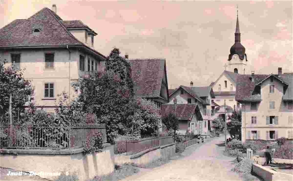 Inwil. Panorama von Dorfstraße und Kirche, 1928
