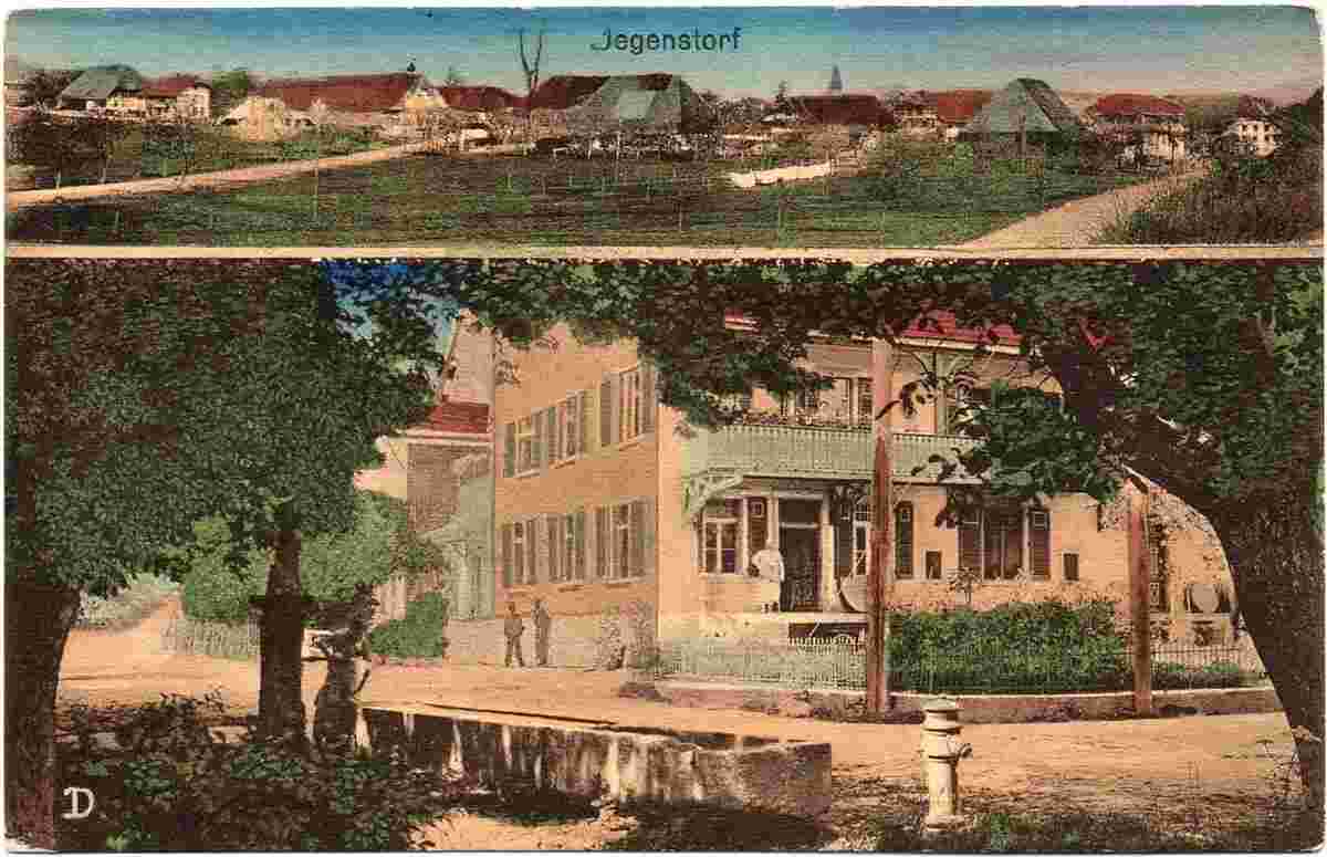 Panorama von Jegenstorf, Käserei und wasser quelle, 1906