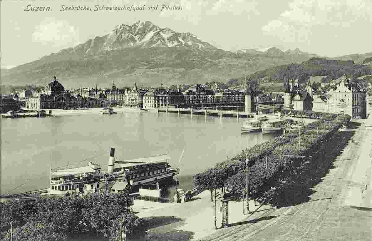 Luzern. Seebrücke, Schweizerhofquai und Pilatus