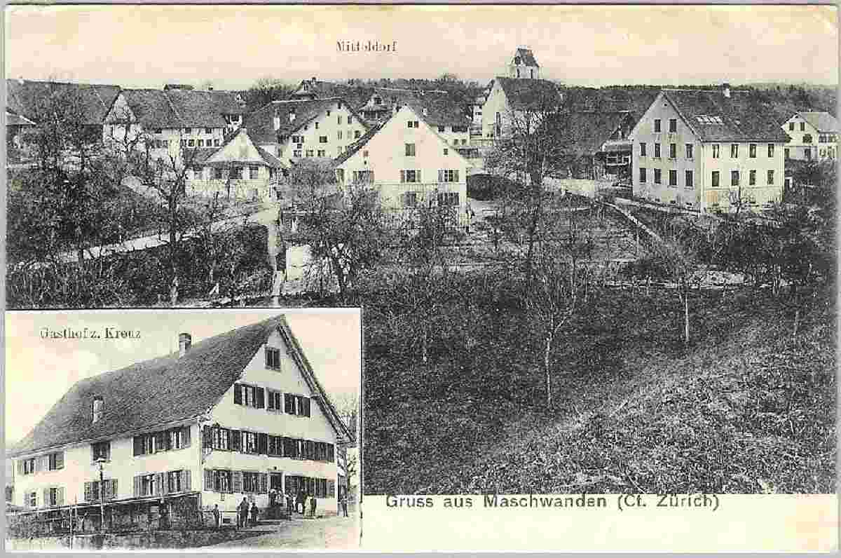 Maschwanden. Mitteldorf und Gasthaus zum Kreuz