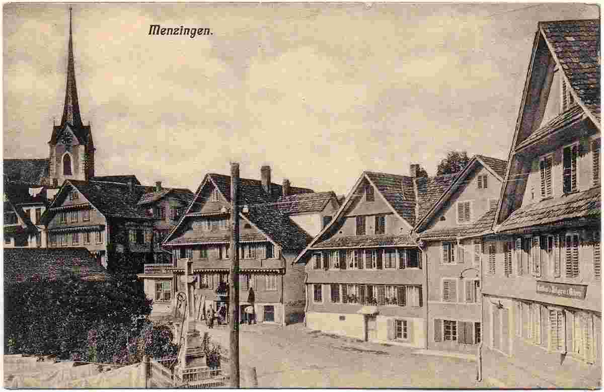 Menzingen. Konsum, Gasthaus, Metzgerei von Ochsen, 1905