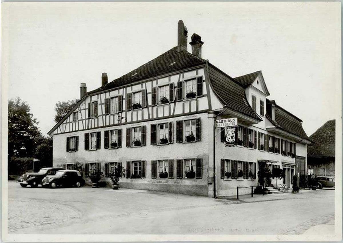 Neftenbach. Gasthaus zum Löwen, Metzgerei, 1954