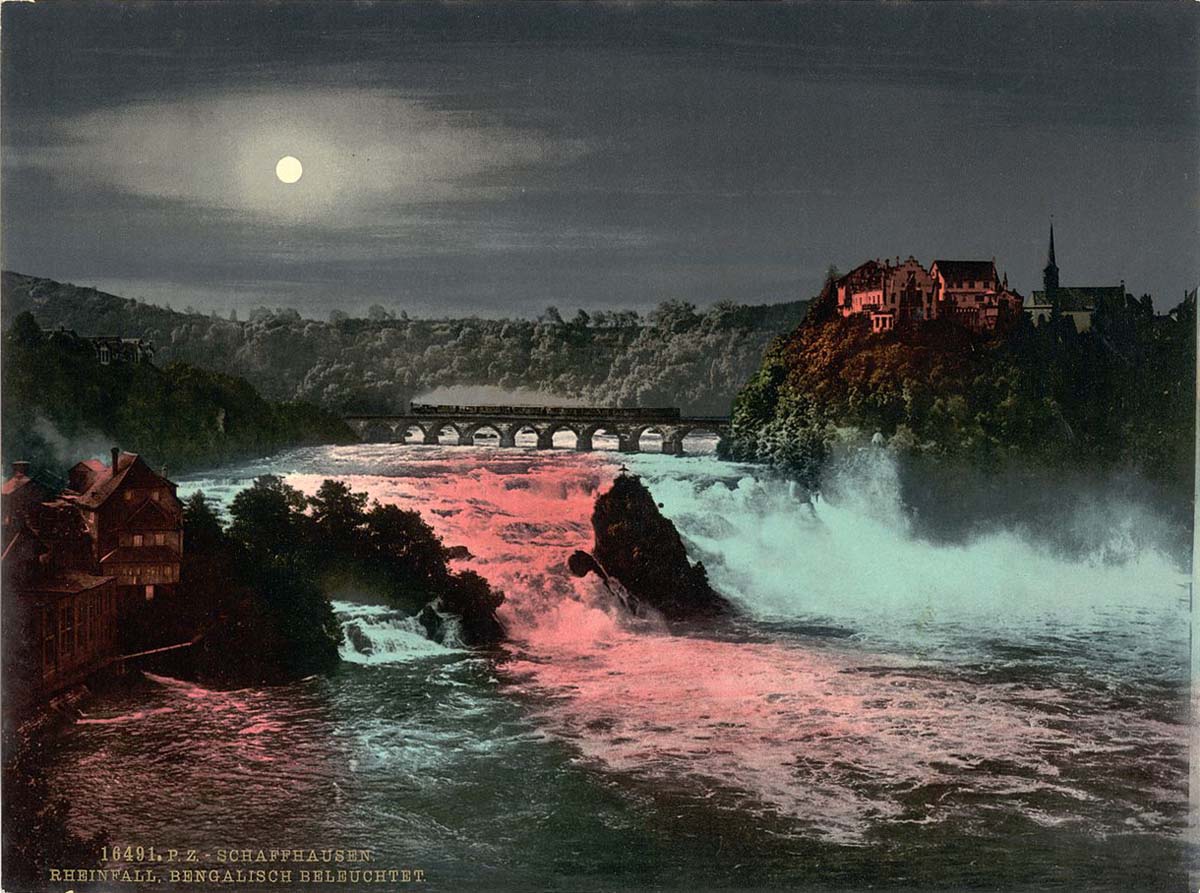 Neuhausen am Rheinfall. Rheinfall, von Bengal Light, um 1890
