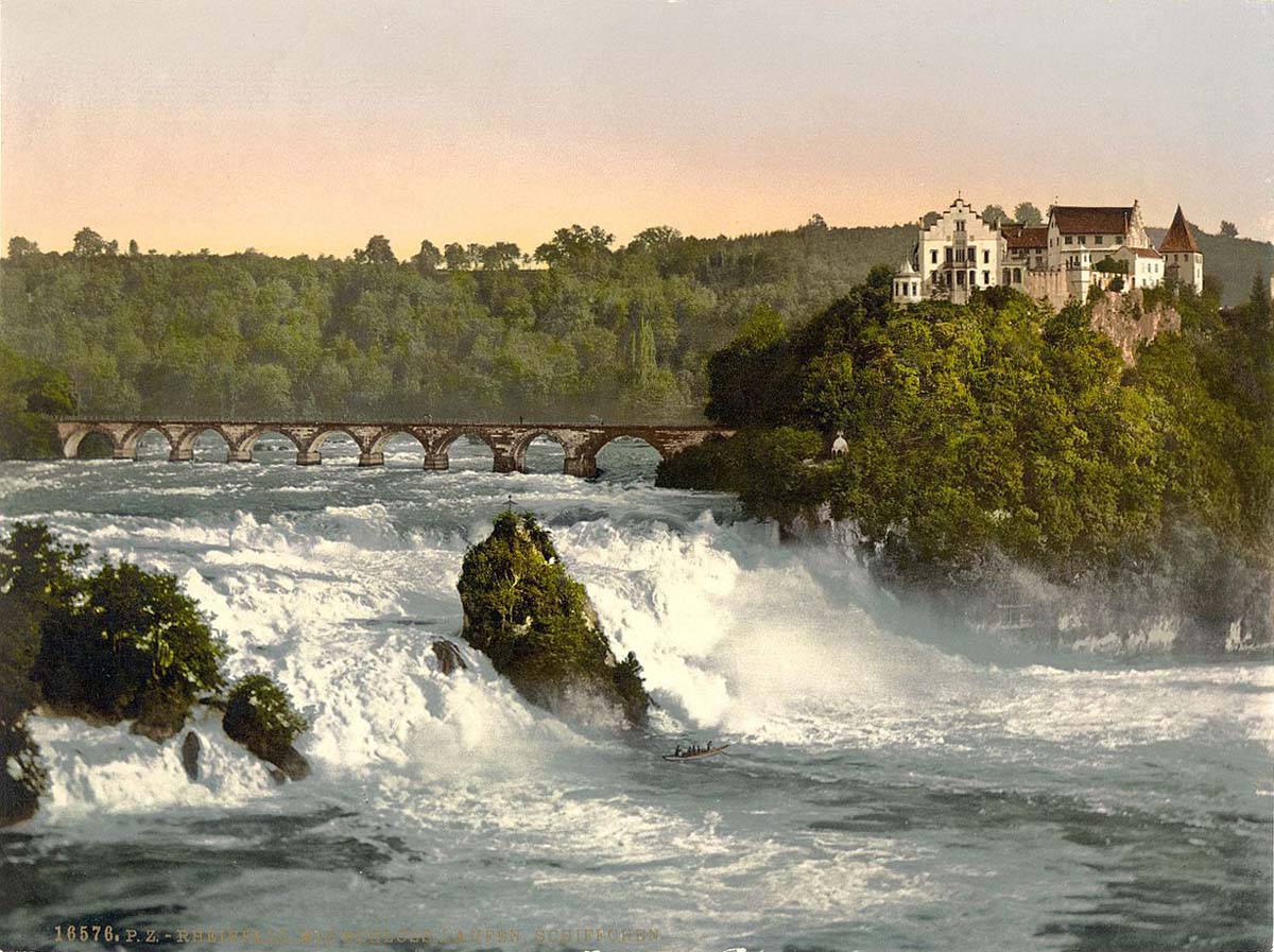 Neuhausen am Rheinfall. Rheinfall mit dem Schloss Laufen, um 1890