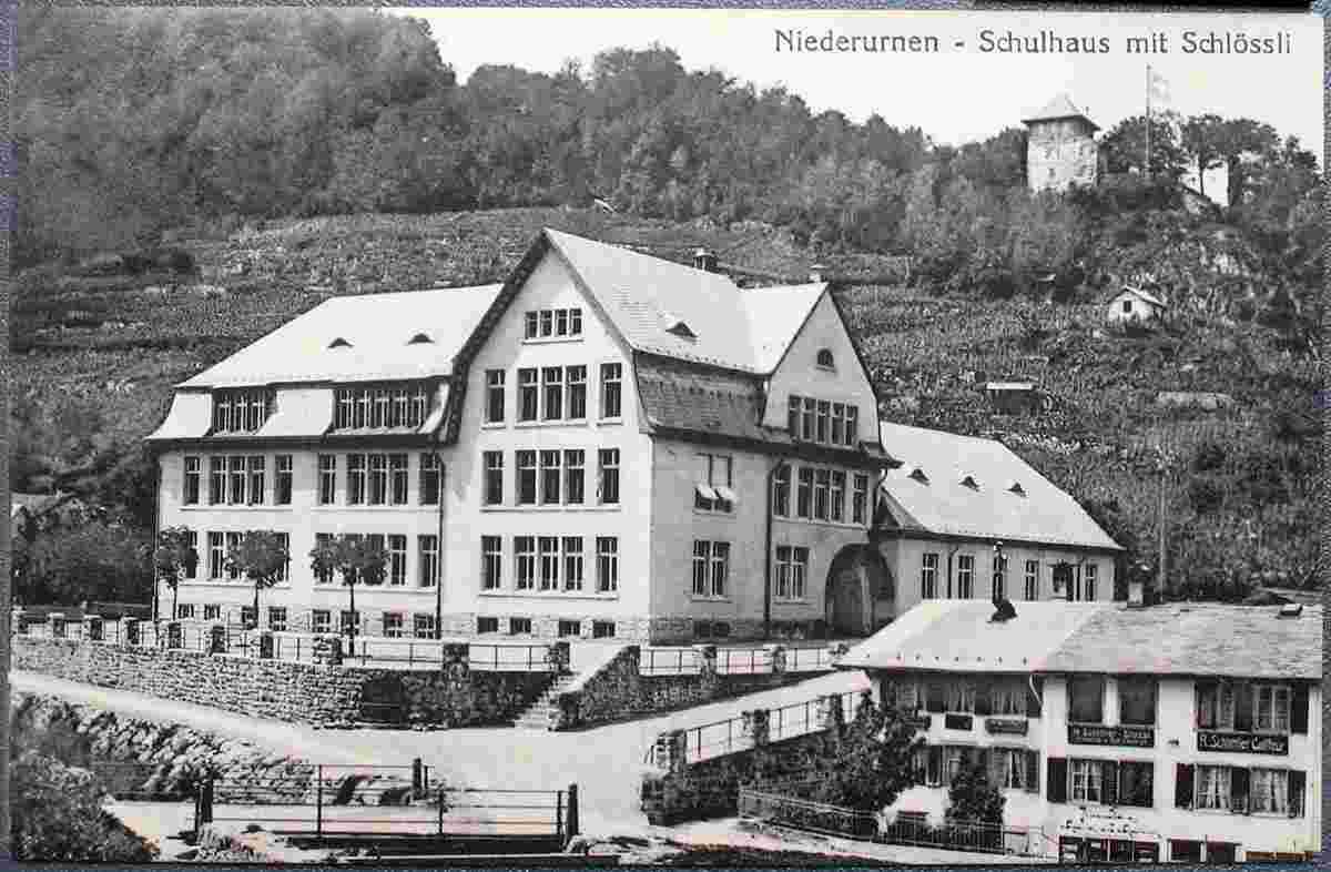 Niederurnen. Schulhaus mit Schlössli, 1919
