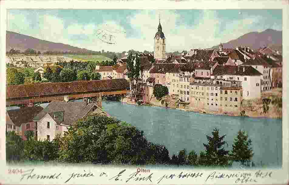 Olten. Panorama der Stadt und Aarbrücke, 1907